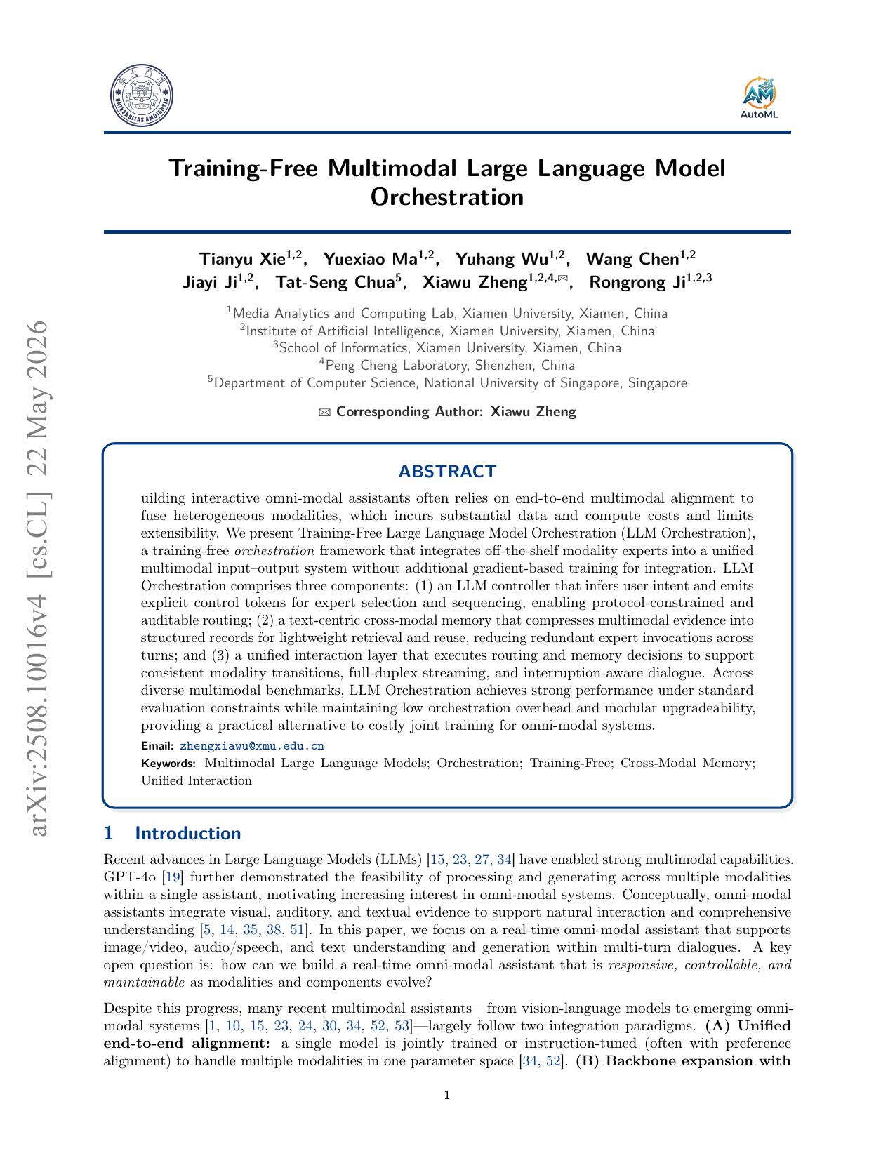 First page of Training-Free Multimodal Large Language Model Orchestration